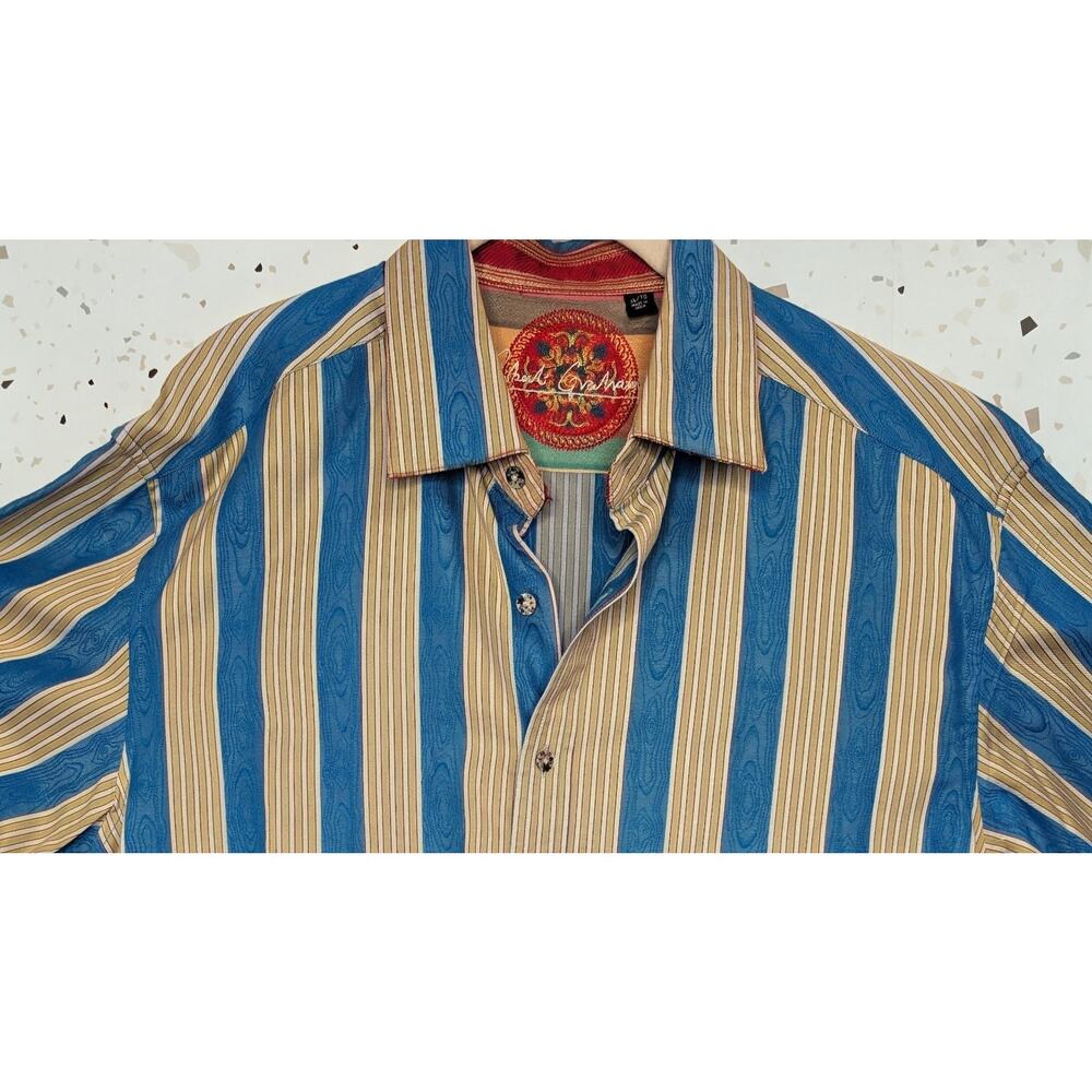Robert Graham Blue Green Red Stripe Long Sleeve Flip Cuffs Como Button Up SZ XL - Picture 10 of 10